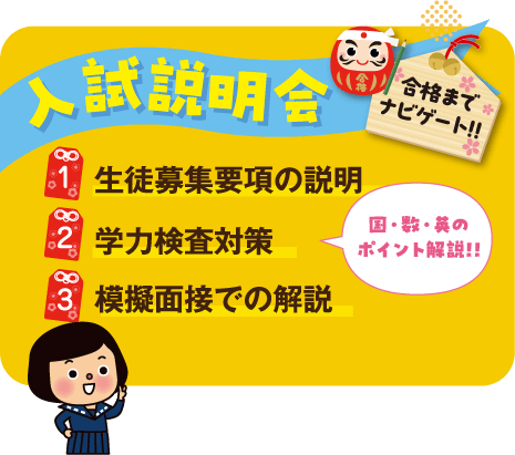 入試説明会　生徒募集要項の説明・学力検査対策・模擬面接での解説